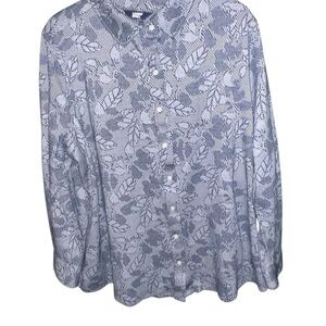 Lands' End Blue and White Leaf Print Lands End Sweatshirt Shaket